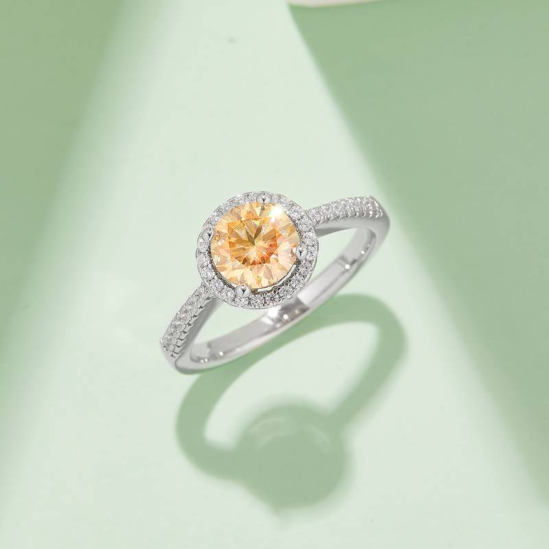 直臂豪华圆包S925银镀白金MoissaniteWomen's Ring1ctD级